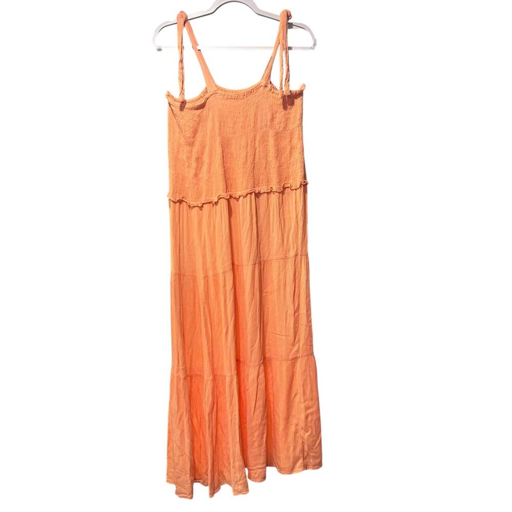 Gauze Maxi Boho Peasant Dress Orange 2X Tiered Smock Halter Full Circle Trends